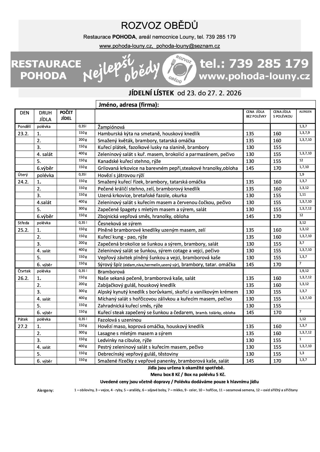 Menu příštího týdne nebylo přidáno