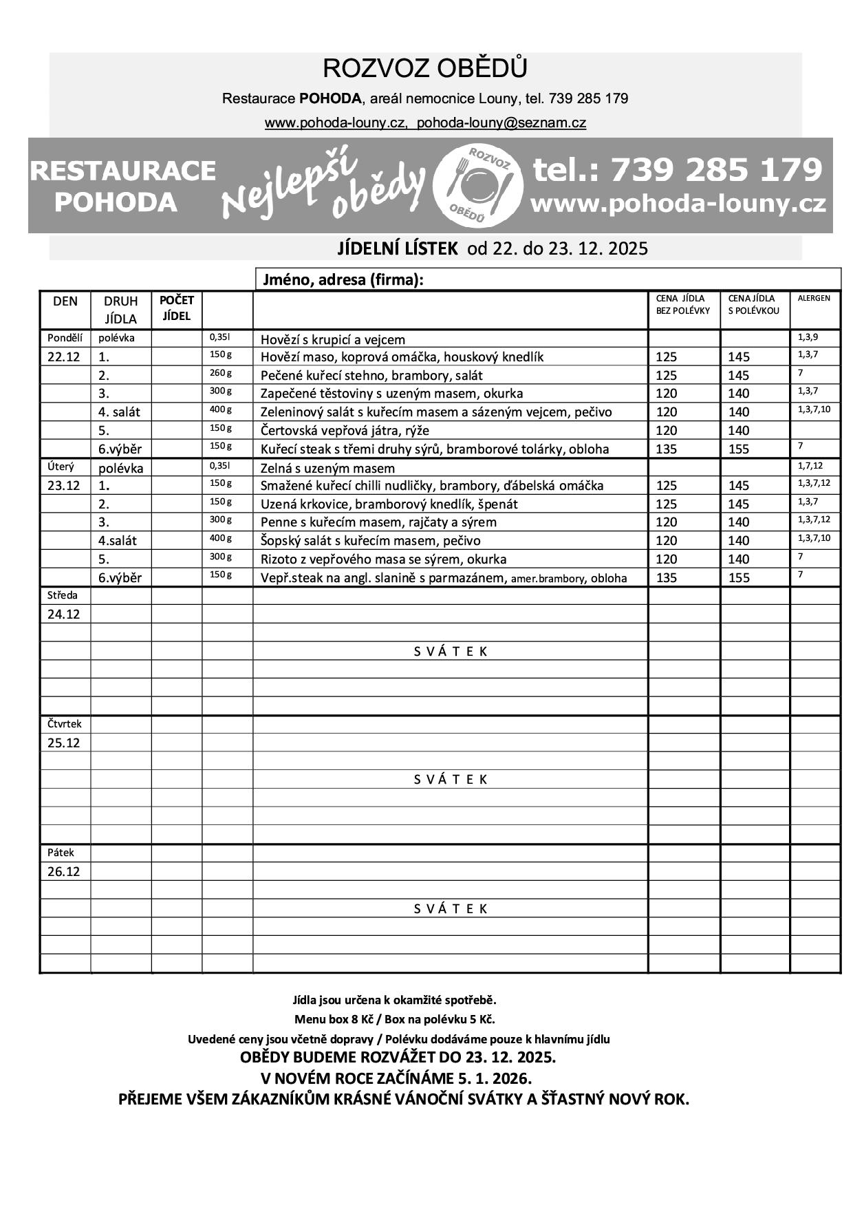 Menu příštího týdne nebylo přidáno