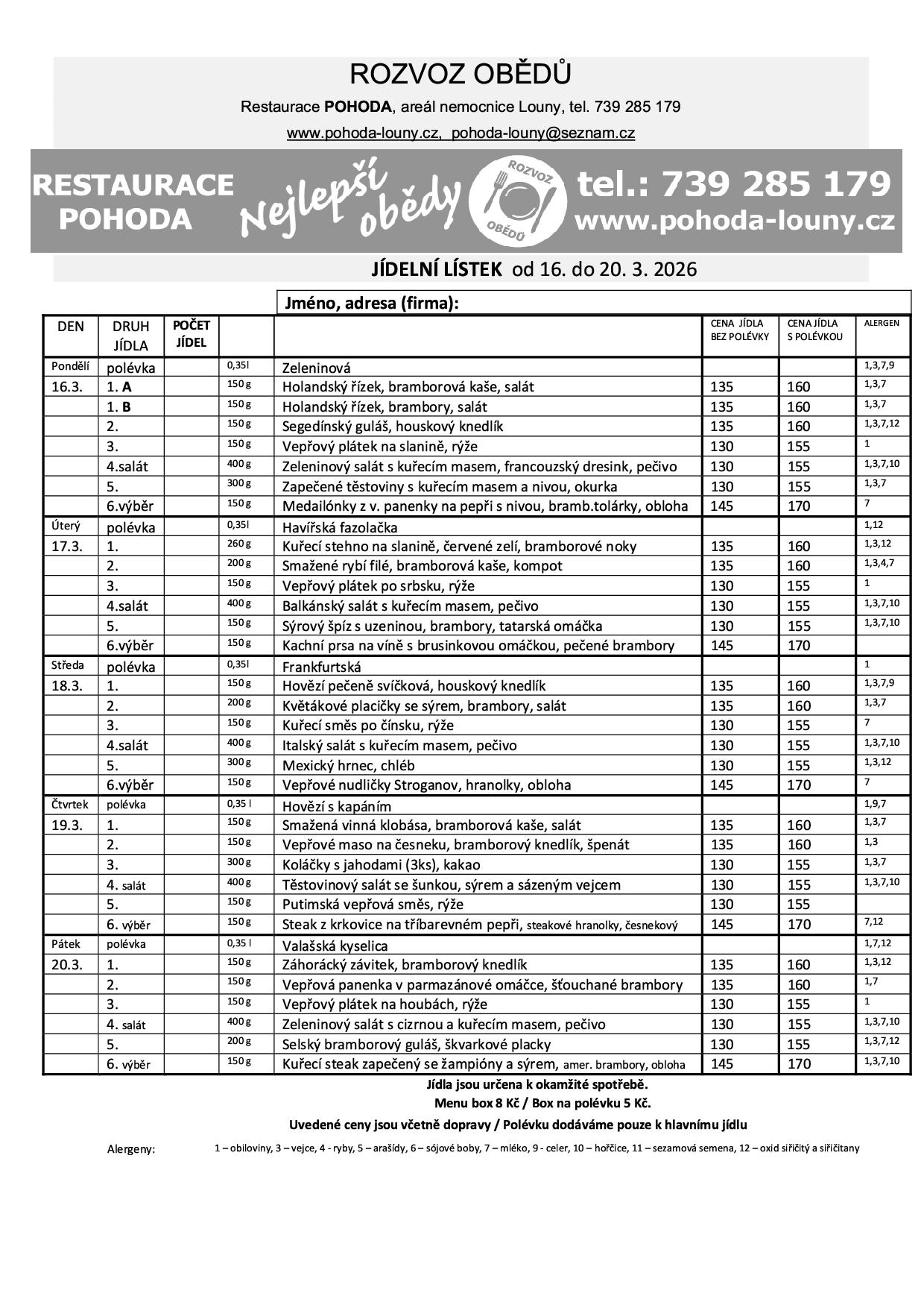 Menu příštího týdne nebylo přidáno