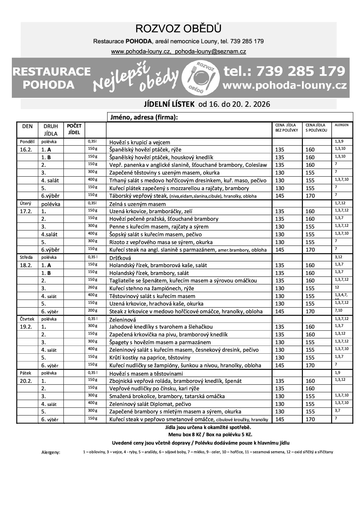 Menu příštího týdne nebylo přidáno